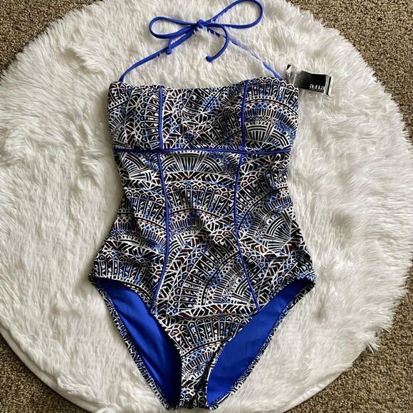 a.n.a One Piece Swimsuit New Blue Black Stringy Back Womens Size Small - Picture 1 of 9